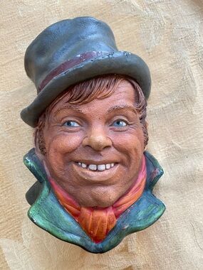 Bossons Vintage-Style Decorative Wall Bust in Green and Brown with Orange Scarf